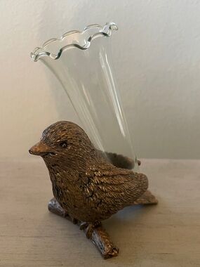 Decorative Bird Bud Vase in Iridescent Silver